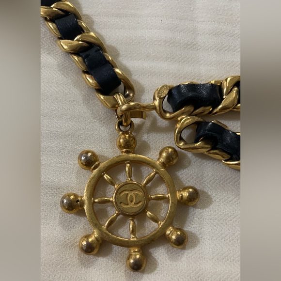 Chanel Vintage Ship Steering Wheel Braided Leather Gold Chain Belt - Picture 2 of 14